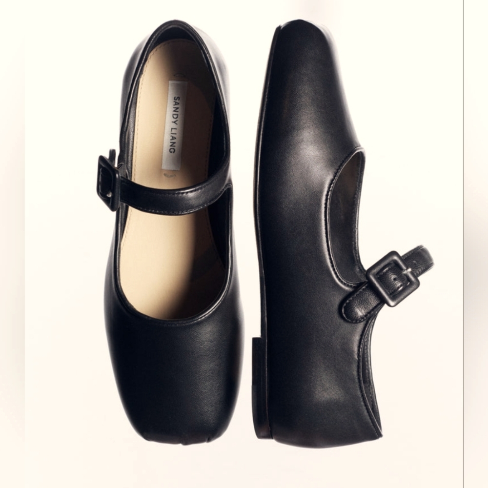 Sandy Liang Mary Jane Pointe in Black Nappa Leather